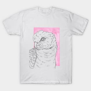 galah cockatoo lineart pink backgroud portrait watercolor T-Shirt